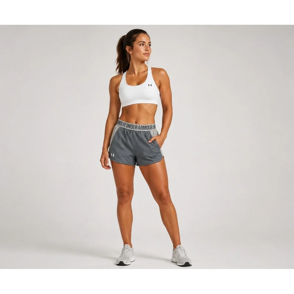 Under Armour Play Up Shorts Women XS Gray‎ Colorblock Elastic Waist Running